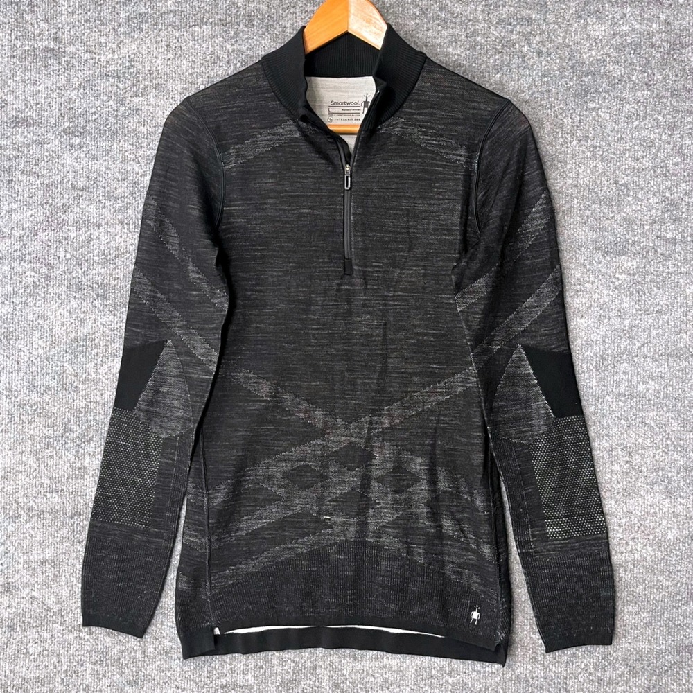 Smartwool Intraknit Merino 200 1/4 Zip Womens Large Black Gray Base Layer Top